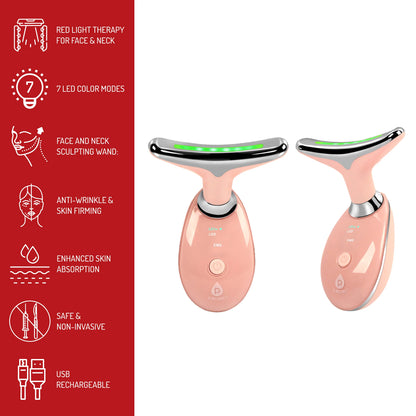 7-In-1 LED Light Therapy Beauty Device - Red Light Therapy Face & Neck Sculpting Wand